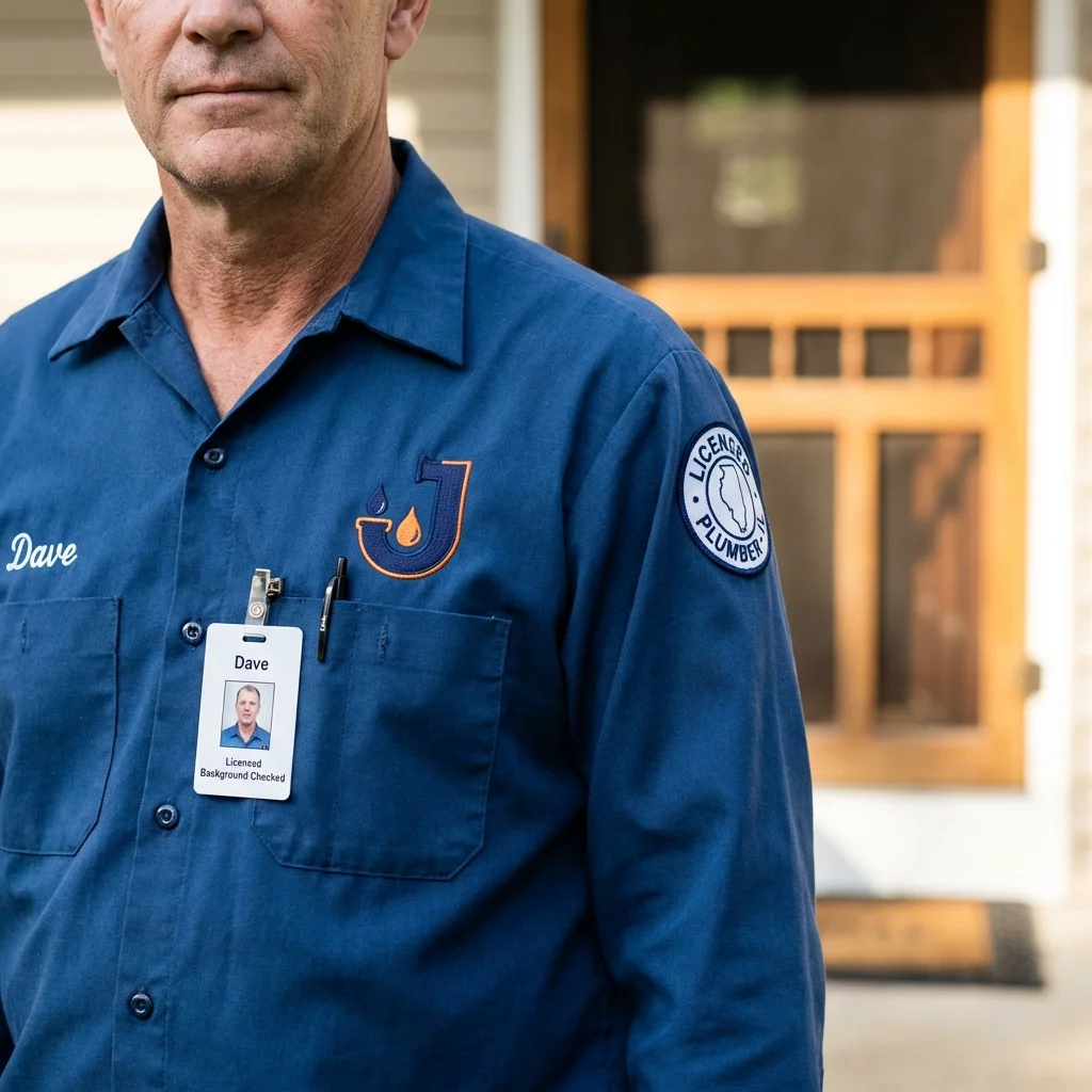 Licensed plumber showing ID badge in Weslaco, TX