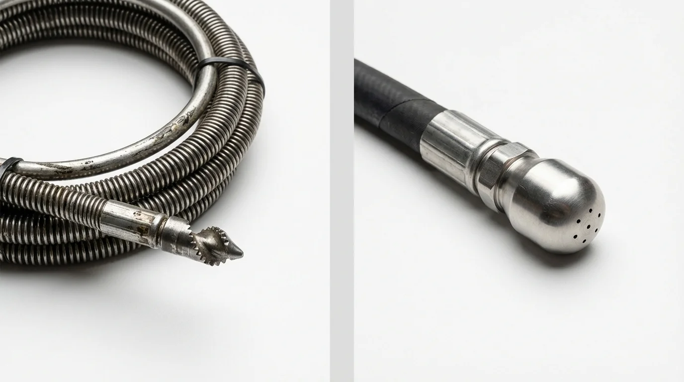 Drain snake cable and hydro jetting nozzle used for drain cleaning in Weslaco, TX