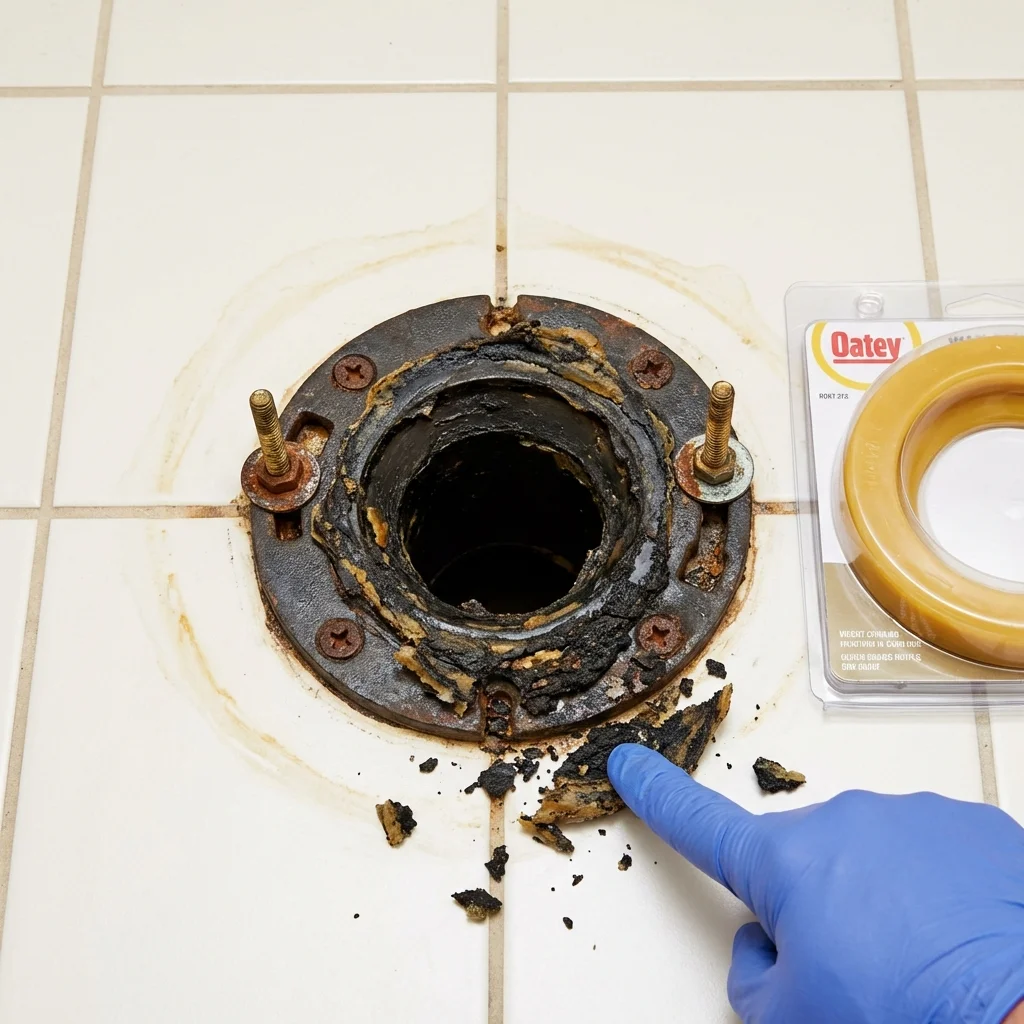 Failed wax ring showing water seepage at the base of a toilet in a Weslaco, TX home